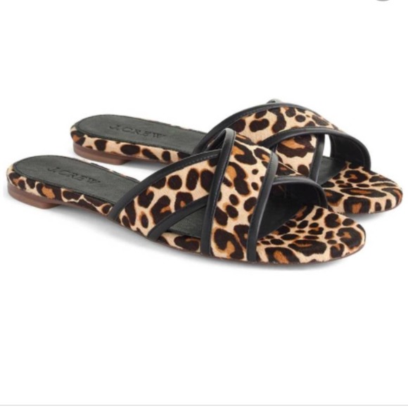 J. Crew Shoes - J.Crew Calf Hair Leopard Print Cora Slides Size 6 Women’s
